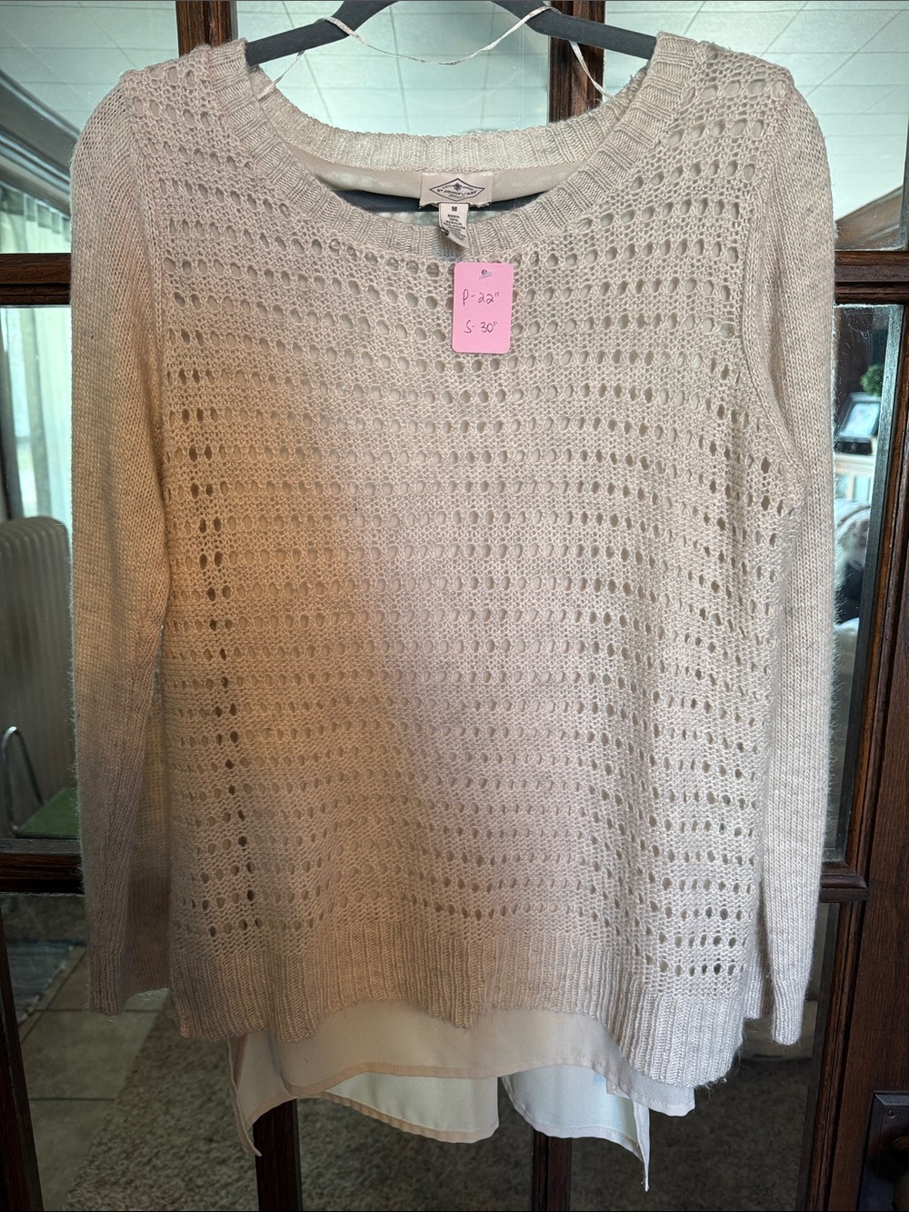 St. John's Bay Beige Open-Knit Layered Scoop Neck Sweater